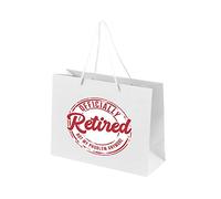 Retirement Gift Bags for Women - Gift Bag for Retirement Presents, Retiring Leaving Gifts, Funny Designs - Rope Handles - White Bags with Rope Handles Recyclable - Officially - M
