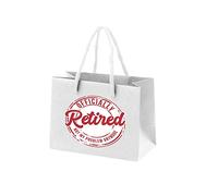 Retirement Gift Bags for Women - Gift Bag for Retirement Presents, Retiring Leaving Gifts, Funny Designs - Rope Handles - White Bags with Rope Handles Recyclable - Officially - S