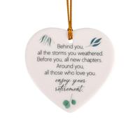 Retirement Gift, Heart-Shaped Ceramic Material Retirement Happy Leaving Ornament Decoration with Green Leaves Patterns and Heartwarming Words Men Women