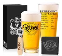 Retirement Gifts for Men 2024 - Retirement Beer Glass with Stone Coasters, Bottle Opener, Funny Beer Glass Unique Retirement Gift For Dad, Grandpa, Friends, Family
