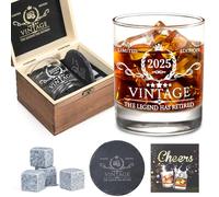 Retirement Gifts for Men Whiskey Glass Set - The Legend Has Retired 2025 - Retirement Party Decorations, Supplies - Gifts Ideas for Him, Dad, Husband, Friends - Wood Box & Whiskey Stones & Coaster