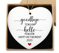Retirement Gifts for Men Women Goodbye Tension Hello Pension Happy Retirement Hanging Ornament Best Retirement Gifts for Teacher Coworkers Employee Boss Nurse Christmas Ceramic Heart Keepsake