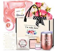 Retirement Gifts for Women 2024 Rose Gold Best Happy Retirement Gifts for Women Teachers Coworker Boss Nurses Mom Grandma Funny Retirement Gift with Greeting Card 20Oz Tumbler Canvas Tote Bag