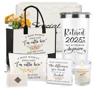 Retirement Gifts for Women 2025, Happy Retirement Gifts for Coworker Teacher Nurse Boss Friend Mom Grandma Retirees Funny Retired Gifts for Women with 20Oz Tumbler Canvas Tote Bag Candle Acrylic Decor
