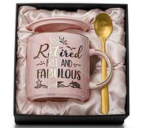 Retirement Gifts for Women, Colleagues Leaving Gift, Retired Free and Fabulous -14oz Pink Marble Coffee Cup Mug with Gift Box, New Job,Retirement Gifts for Teacher, Boss Lady, Colleagues, Best Friend