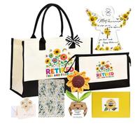 Retirement Gifts for Women,Happy Retirement Gift for Teacher Nurse Mom Coworker Grandma Friends,Retired Gifts with Tote Bag Makeup Bag Acrylic Decor Notebook Crochet Sunflower Gift Card