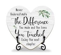 Retirement Gifts for Women Men Farewell Gifts New Job Going Away Gift Leaving Gift for Coworker Colleague Friends Desk Decor Wood Sign Never Underestimate the Difference You Make Heart Keepsake -F338