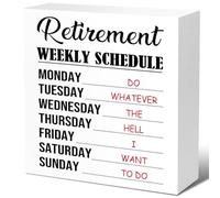 Retirement Gifts for Women Men,Retirement Weekly Schedule Wooden Block Sign Desk Decor for Retirement Party Decoration,Funny Farewell Gifts Going Away Gift for Coworker Colleagues Friends 5x5 Inch