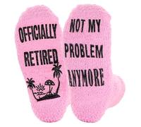 Retirement Gifts for Women, Officially Retired Sock Fluffy Pink Socks Happy Retirement Gift Funny Socks for Women Friend Coworker A6-YSTXW