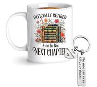 Retirement Gifts Mugs for Women, Next Chapter Mug & Enjoy Retirement Keychain, 11oz Ceramic Book Mug, Leaving Gifts for Women, Colleagues, Teacher