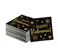 Retirement Napkins, 100Pcs Happy Retirement Cocktail Paper Napkins, Black Gold Napkin Disposable Guest Hand Towels for Retired Farewell Job Change Coworkers Leaving Going Away Moving Celebrations