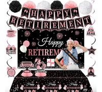 Retirement Party Decoration Kit for Women Black Rose Gold Classy Retire Party Decorations Happy Retired Banner Backdrop Honeycomb Centerpiece Retired Sash Paper Pompoms Hanging Swirls Tablecloth Set