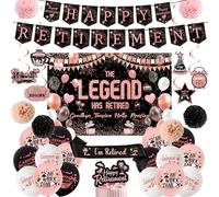 Retirement Party Decorations Banner Balloons - Roes Gold The Legend Has Retired Backdorp Decor Set with Paper Pompoms,Happy Retirement Cake Topper Hanging Swirls for Women