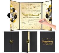 Retirement Party Decorations,Black Gold Retirement Guest Book Jumbo Happy Retirement Card to Sign Signature Board Best Retirement Gifts for Men Women Coworkers Farewell Going Away Party Supplies