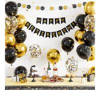 Retirement Party Decorations for Men and Women - Black and Gold Happy Retirement Banner Balloons Garland Kit for Farewell Party, Coworker Leaving, Office, Home, Indoor, Outdoor Decor
