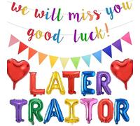 Retirement Party Decorations for Women Colorful - Good Luck We Will Miss You Banner Bunting Later Traitor Heart Balloon, Sorry Your Leaving Farewell Graduation Party Decor for Coworker Friends