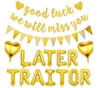 Retirement Party Decorations for Women Gold - Good Luck We Will Miss You Banner Bunting Later Traitor Heart Balloon, Sorry Your Leaving Farewell Graduation Party Decor for Coworker Friends