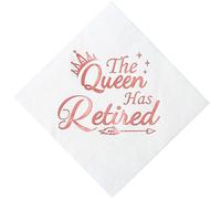 Retirement Party Decorations for Women - Happy Retirement Decorations Rose Gold Foil Cocktail Napkins 50 Pack,5"x 5" Folded, The Queen Has Retired