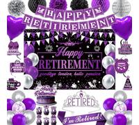 Retirement Party Decorations, Purple Retirement Decorations for Women Including I'm Retired Sash & Tiara Set Banner Backdrop Hanging Garland Swirl Streamers Balloons Honeycomb Ball Cake Toppers