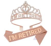 Retirement Party Decorations Retired Tiara Crown and Sash Set Retirement Gifts for Women Happy Party Crystal Crown Ceremonial Sash Rose Gold Headpieces Hair Accessories Cake Topper, Favors