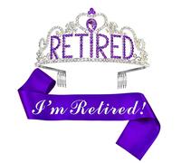 Retirement Party Decorations Retirement Gifts for Women Retirement Tiara and Sash Set Purple & Sliver Glittery Stain Sash Crystal Crown for Women Retirement Decorations