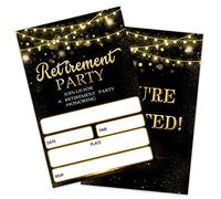 Retirement Party Invitations, Black White Gold Sparkle Invites Cards, For Men Women Retirement Party Decoration, Supplies (20 Invites + Envelopes)