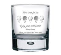 Retirement Personalised Engraved Whiskey Glass - Tee Time Golf Retirement Present with Custom Name & Message