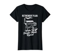 Retirement Plan Grandpa Smoker Barbecue Grill Master Value Graphic T-Shirt, Women, Black, S