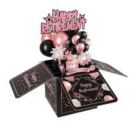 Retirement Pop Up Cards, 3D Happy Retirement Card with Envelope Rose Gold and Black Party Decorations Farewell Funny Gifts for Men and Women