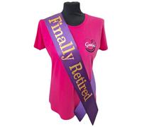 Retirement Sash - Finally Retired Birthday Sash - Beautiful Quality Purple Ribbon and Holographic Gold Font Retirement Sash