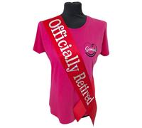 Retirement Sash - Officially Retired Birthday Sash - Beautiful Quality Red Ribbon and Holographic Silver Font Retirement Sash