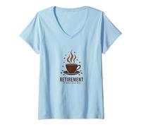 Retirement: The Longest Coffee Break Funny Celebration V-Neck T-Shirt, Women, Baby Blue, L