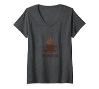 Retirement: The Longest Coffee Break Funny Celebration V-Neck T-Shirt, Women, Dark Heather Grey, XXL