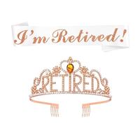 Retirement Tiara And Sash - I'm Retired” Sash & Tiara Kit, Gold For Women , Happy Pension Party Decorations, Retirement Party Set | Gold Retired Headband And Belt For Career Exit