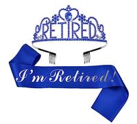 Retirement Tiara and Sash Set Retirement Party Decorations Retirement Gifts for Women Royal Blue & Sliver Glittery Stain Sash for Women Retirement Decorations
