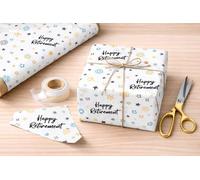 Retirement Wrapping Paper - Happy Retirement Gift Wrap Roll, Personalised Retirement Gift Wrap with Name, Funny & Elegant Retirement Party Wrapping Paper (Design 4, 3 Metre)