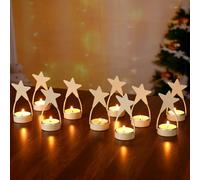 Retisee 10 Pcs Star Tealight Votive Candle Holder Metal Antique White 4 x 1.75 x 1.75 Inch, Vintage Style for Wedding Party, Centerpiece Table Decorations, Church Christmas Dinner, Nativity Scene
