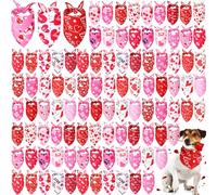 Retisee 100 Pieces Valentines Dog Bandanas Bulk Heart Puppy Bibs Triangle Dog Scarf Kerchief Set Pink Pet Bandanas for Valentines Day Pet Costume Accessories Decoration