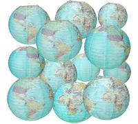 Retisee 12 Pcs World Map Paper Lanterns for Classroom 10 Inch Earth Globes Hanging Paper Lanterns History Classroom Ceiling Decor for Back to School Around The World Travel Themed Party