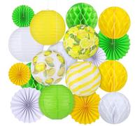 Retisee 18 Pcs Lemon Party Decorations Kit Yellow Paper Lanterns Summer Hanging Decoration Paper Fans Hanging Honeycomb Ball for Summer Theme Lemon Party Supplies Wedding Baby Shower Decor
