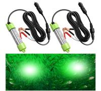Retisee 2 Pcs 12V Green Underwater Fishing Light IP68 Waterproof Aluminum Bright LED Fish Bait Submersible Night Fishing Lights Lure Bait Finder with Battery Clamp for Crappie(45w, 24.61 ft)