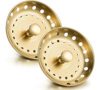Retisee 2 Pcs Kitchen Sink Stopper Strainer Stainless Steel Drain Strainers for Universal 3-1/2 Inch Kitchen Sink Drain Replacement(Brushed Gold)