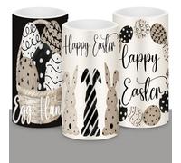 Retisee 3 Pcs Easter LED Candles Battery Operated Farmhouse Easter Bunny Flower Rabbit Spring Flameless Candles with Remote for Bedroom Living Room Decorative (Black Brown)