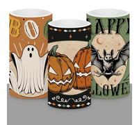 Retisee 3 Pcs Halloween LED Flameless Candles Vintage Halloween Scaredy Bat Pumpkins Boo Ghost LED Candles for Bedroom Living Room Decorations