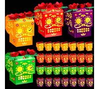 Retisee 32 Sets Day of The Dead Decorations Boxes Dia De Los Muertos Decorative Skull Hollowed Paper Boxes Halloween Day of The Dead Paper Treat Bags for Ofrenda Altar Favors Muertos Party Supplies