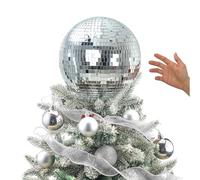 Retisee 6'' Disco Ball Christmas Tree Topper Disco Mirror Ball Xmas Tree Topper 3D Hollow Silver Disco Ball Decor Disco Ball Ornament for 70s Disco Holiday Wedding Birthday Party Decorations