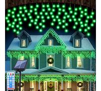 Retisee 65ft Green Solar Icicle Christmas Lights for Outdoor Decorations 600 LED Waterproof Xmas Curtain String Lights Solar Powered Icicle String Light for Outside Indoor Yard Porch Hanging Decor