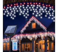 Retisee 65ft Red White Solar Wedding Icicle Light for Outdoor Decor 600 LED Waterproof Wedding Curtain String Light Solar Powered Icicle Lights for Outside Indoor Yard Porch Hanging Decor