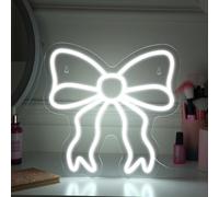 Retisee Bow LED Neon Sign Bedroom Women Room Neon Light Sign Coquette Aesthetic Home Wall Preppy Dorm Beauty Room Salon Decor Party Bar Decoration Gift for Her 11.8x11.8in (White)