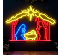 Retisee Christmas Neon Sign Lighted Nativity Scene Neon LED Sign Colorful Light up Jesus Lights Nativity Wall Window Decor for Bedroom Christmas Party Birthday Gifts